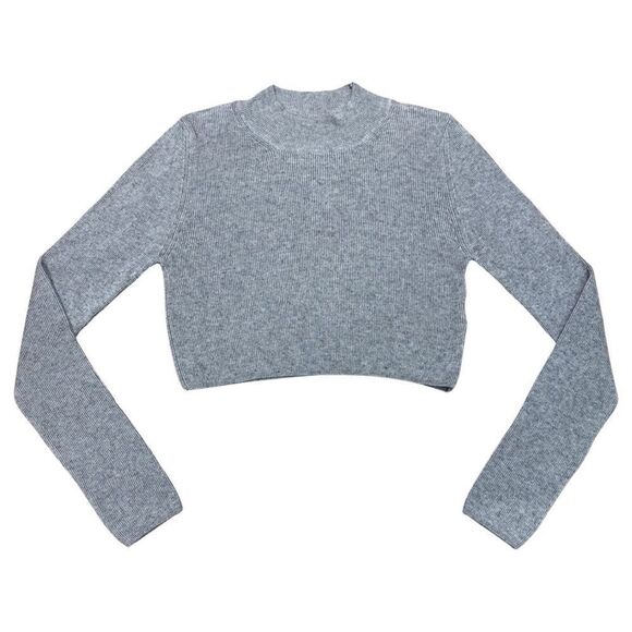 New!! TOPSHOP Grey Wool Blend Knit Ribbed Long Sleeve Cropped Sweater - Sz 6 US - Picture 1 of 10